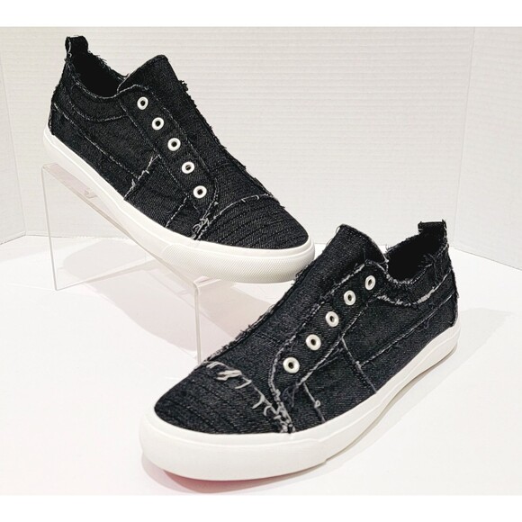 Corkys Babalu Sneakers Women's Size 12 Black Distressed Slip On Canvas Shoes EUC - Picture 3 of 12